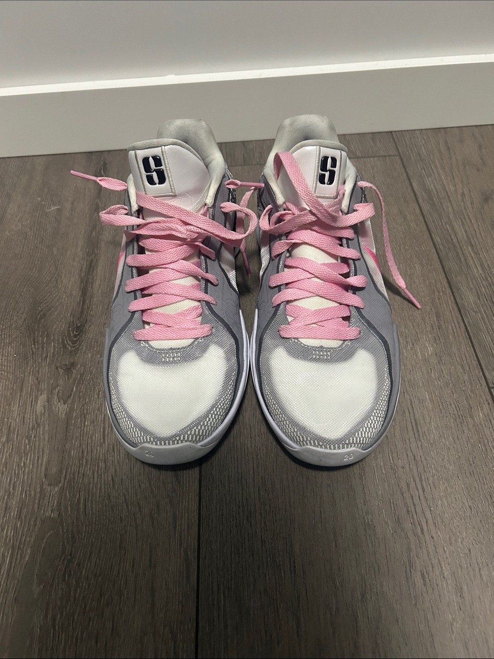 Nike Sabrina 2 White and Gray Sneakers with Pink Laces